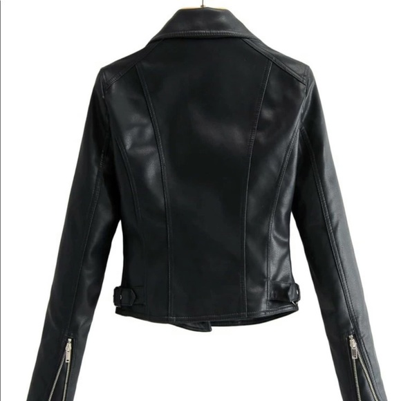 black leather moto jacket vegan biker motorcycle - Picture 2 of 3